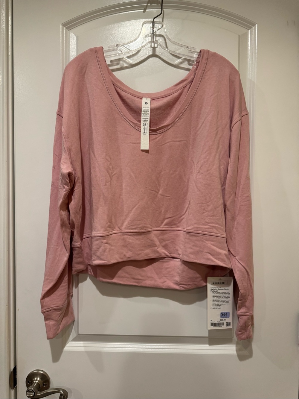 lululemon athletica Soft Pink Long Sleeve BeCalm Scoop-Neck Pullover